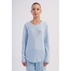 ชุดนอนผ้าอินเตอร์ล็อคคอวี แขนยาว รุ่นโอวัล - สีน้ำเงิน - สีน้ำเงิน - Product Image 2