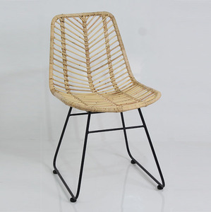 <b>Retro</b> Natural Rattan <b>Dining</b> <b>Chair</b> with Steel Frame Modern Wicker <b>Chair</b> for Kitchen Villa Cafe Restaurant Patio Seating - Product Image 1