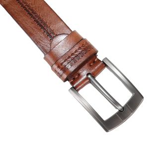 Men's Genuine Cowhide Leather <b>Belt</b> Solid Brown Formal Pin Buckle Silver Rectangular Durable One-Piece Molding - Product Image 3