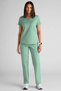 Tenues médicales unisexes à manches courtes en mélange de coton tissé extensible, avec logo personnalisé et motif col en V, pour hôpitaux et salons de beauté - Product Image 3