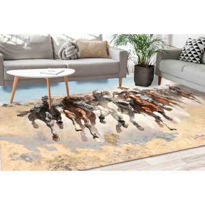 Alfombra con Diseño de Caballos Corriendo: Decoración Estilo Saloon Occidental, Alfombra Impresa, Alfombra Suave No Tejida - Product Image 5