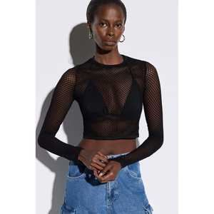 Blusa Corta de Manga Larga para Mujer, Talla Única XL, Estilo Casual de Satén y Seda, con Volantes, Lazo, Rayas, Lentejuelas y Bordado, para Usar en la Oficina - Product Image 1