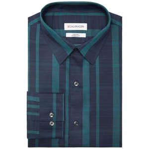 Camicia Elegante da Uomo Calvin Klein Extra Slim-Fit a Righe in Tessuto Popeline Verde, Taglia 15-15 12 32-33, Anti-Piega, Tinto in Filo - Product Image 1
