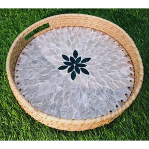 Plateau de service en rotin de feuille verte élégant plateau décoratif floral élégant pour comptoir de cuisine salon Table basse restauration - Product Image 4