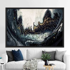 Elegant Black and Gold Marble Print Canvas: Luxury Home Decor Art,BLACK <b>FRAMED</b> CANVAS - Product Image 1