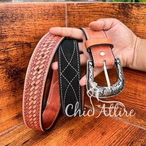 Cinturón de cuero de gamuza con puntada de bota personalizado profesional de marca superior para hombres y mujeres cinturón de cuero de vaca genuino de alta calidad - Product Image 2