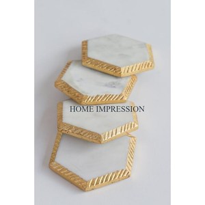 Sous-verre de luxe en marbre blanc en forme d'hexagone ensemble de 4 ensembles de tapis et de tampons de décoration de table pour outils de cuisine - Product Image 2