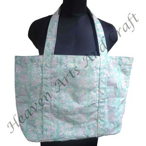 Pour plage main bloc impression surdimensionné réutilisable épaule coton toile sac fourre-tout avec deux poignées - Product Image 1