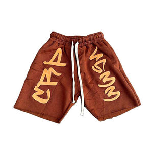 กางเกงขาสั้นผ้าฝ้ายของผู้ชายกางเกงสเวตเตอร์ทรงแบ็กกี้ซีดจางสำหรับฤดูร้อนปักลายกรดผ้าฮิปฮอปเฟรนช์เทอร์รี่ - Product Image 1