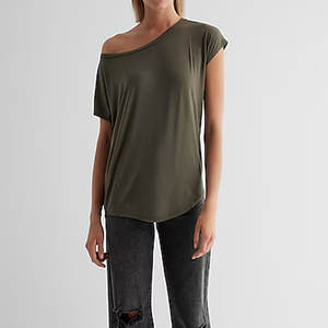 Vente chaude OFF épaule femmes T-shirts à manches courtes personnalisés 100% coton doux pour la peau femme hauts 2024 - Product Image 4