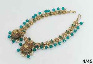 PENDIENTES JUMKHAS TRADICIONALES INDIOS Y KUNDAN CHAPADO EN ORO CON PENDIENTES DE PERLAS PARA MUJERES Y NIÑAS - Product Image 4