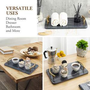 Plateau de service en marbre noir de luxe avec poignées durables pour les apéritifs, les boissons et les fêtes de jardin. - Product Image 5
