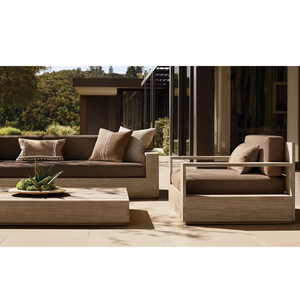 Modern Teak <b>Garden</b> <b>Sofa</b> Outdoor Lounge Chair Upholstered Patio Seat with Cushion - Product Image 6