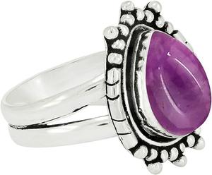 Bague en améthyste naturelle plaquée rhodium, faite à la main, en argent sterling 925, forme poire bleue, bijoux en argent estampés - Product Image 3