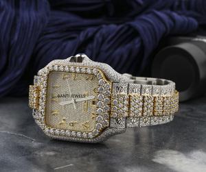 Luxury Two-Tone Iced Out Moissanite <b>Square</b> Antique <b>Watch</b> VVS1 Hip Hop Diamond Dual Movement 20mm Band Wrist <b>Watch</b> - Product Image 3