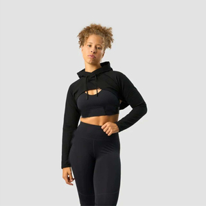Haut court à capuche confortable 100% coton pour femmes OEM confortable pour les saisons d'automne et d'hiver avec logo chaud sur le devant - Product Image 1