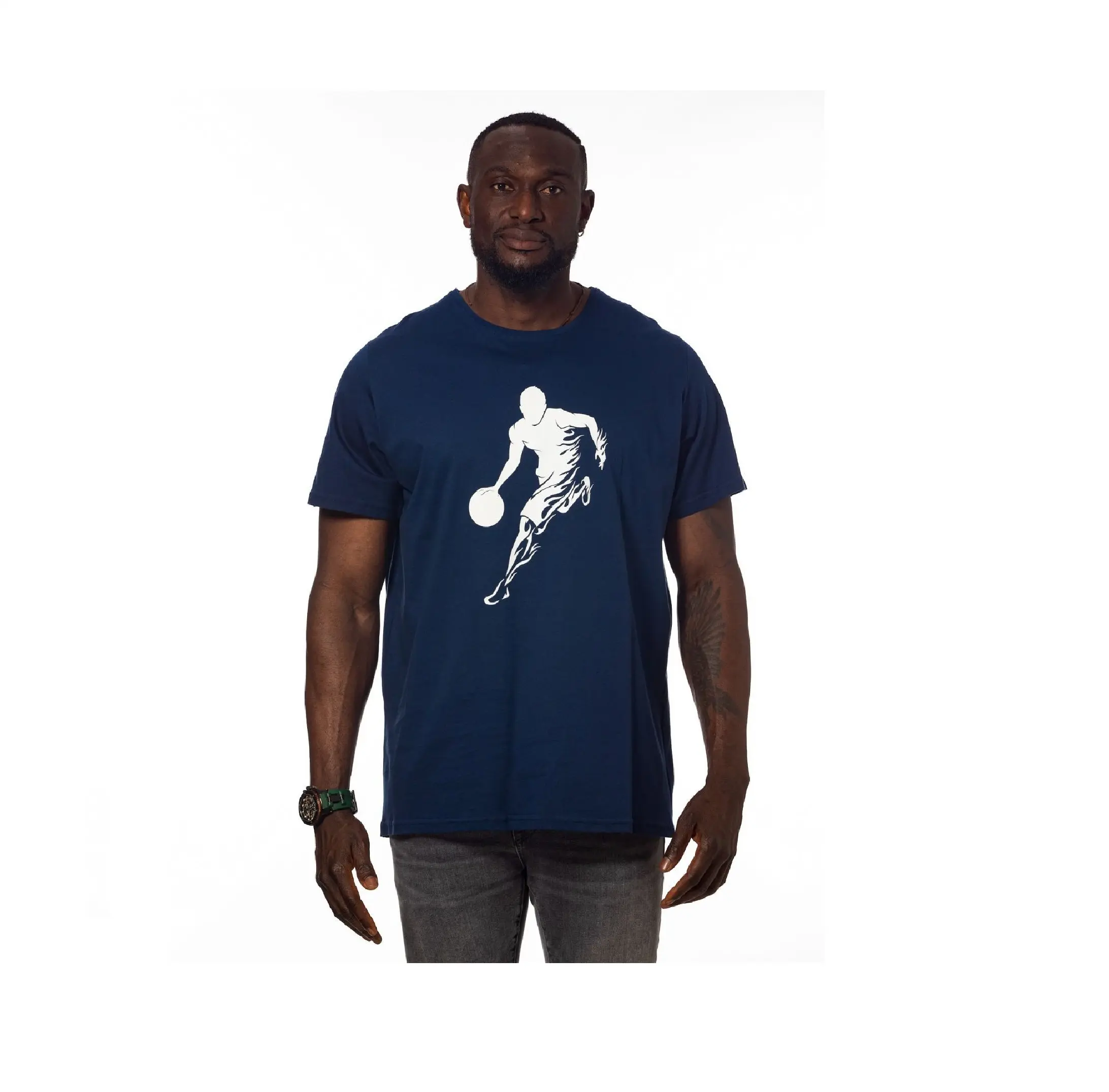 Спортивная Мужская футболка, повседневный и современный дизайн, темно-синий цвет, высокое качество, хлопок, Сделано в Турции