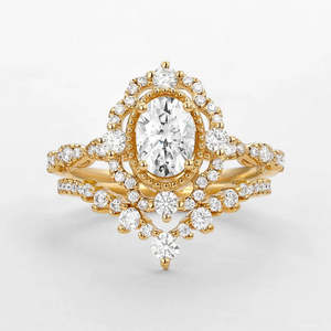 VVS1 Moissanite Oval Cut Filigrana Anillo de regalo de boda Set - Product Image 6