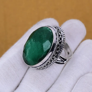 แหวนพลอยมรกตรูปไข่ธรรมชาติสำหรับผู้หญิง925แข็งเครื่องประดับเงินสเตอร์ลิงเป็นของขวัญครบรอบ - Product Image 4