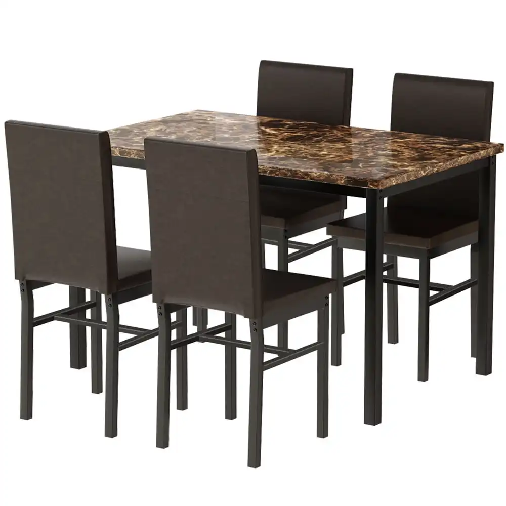 Modern Dining Table Sets with PU Leather Dining Chairs Faux Marble Pattern Rectangle Kitchen Table Set 5 Piece Dining Roo