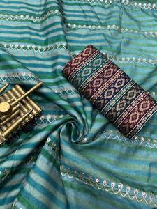 Bollywood inspiré nouveau dernier concepteur Laheriya imprimé travail mariage et fête porter Tussar soie Saree de fabrication indienne - Product Image 6