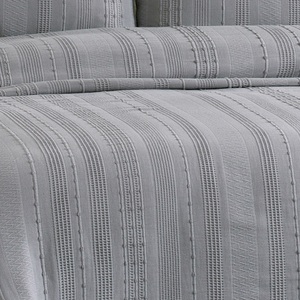 Guzide Arya <b>Grey</b> 3-Piece Customized Classic Luxury Home <b>Bedspread</b> Set 100% Chenille Organic Woven Striped Washable Ant - Product Image 4