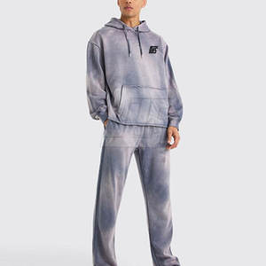 Men Street Style Acid Wash Oversize Tracksuit Relaxed Fit Cotton <b>Fleece</b> <b>Hoodie</b> Jogger Outfit - Product Image 2