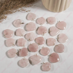 Pendentifs en forme de cœur en pierre naturelle de quartz rose, faits à la main pour la fabrication de bracelets et de colliers pour femmes, cadeau - Product Image 3