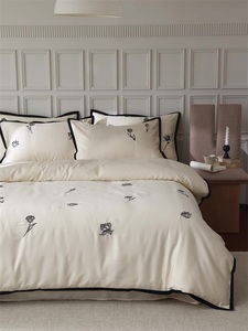 ผ้าปูที่นอนซาติน100% ชุดดอกเที่ยงคืนสไตล์โมเดิร์นพร้อมผ้าลินิน - Product Image 2