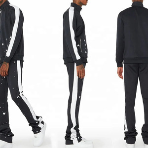 Lo último en chándal de hombre acampanado negro con pintura personalizada, ropa de calle, pantalones apilados para mujer, conjuntos de 2 piezas, conjunto de chándal con bolsillos - Product Image 2