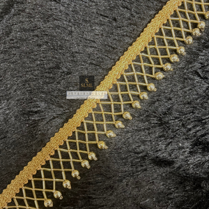 Dentelle à franges en perles à motif filet de haute qualité, finition dorée, pour la décoration de robes de mariée et de sari ethniques, de chemisiers, de dupatta, de lehenga - Product Image 2