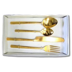Ensemble de couverts contemporains à poignée en métal doré lourd de 5 pièces couverts en acier inoxydable poli miroir pour les repas de mariage de cuisine - Product Image 3