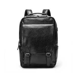 Classic Genuine Leather <b>Laptop</b> <b>Backpack</b> Unisex Softback 20-39L Zipper Hasp Closure Durable Daily Use - Product Image 1