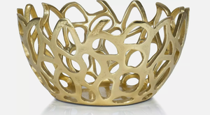 Cuenco decorativo único de aluminio dorado para frutas, centro de mesa de Metal ovalado redondo para oficina en casa con hermoso patrón - Product Image 4