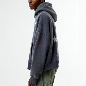 Sweat à capuche à fermeture éclair personnalisé avec motifs de points brodés et design perlé Mode d'automne Fabricant d'approvisionnement ODM - Product Image 4