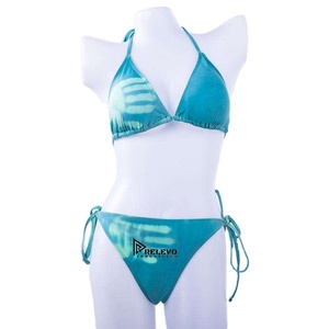 Conjunto de traje de baño de bikini para mujer, traje de baño de dos piezas de tela elástica, ropa de playa cómoda para nadar y vacaciones - Product Image 1