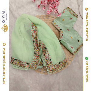 Lanzamiento exclusivo suave Georgette plisado Crush bordado Sari colecciones mayorista por Royal Export en Surat Gujarat - Product Image 3
