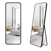 Miroir de toilette sur pied sans étagère, en aluminium brossé couleur or noir, 50*160cm