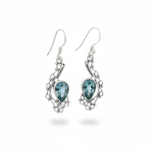 Pendientes Largos de Plata de Ley 925 con Topacio Azul Estilo Vintage, Diseño Nepalí, Joyería de Moda para Mujer, Mayorista - Product Image 1