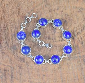 Lapis Lazuli Gemstone Solid Round Shape Handmade Sterling Silver Tennis <b>Bracelet</b> <b>Gold</b> Plated Gift Jewelry - Product Image 2