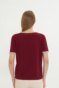 Blusa de verano de punto de manga corta con cuello redondo para mujer, Camiseta cómoda y elegante transpirable a rayas, servicio OEM de alta calidad - Product Image 4