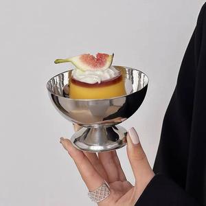 Bol à dessert en acier inoxydable, style piédestal, métal de qualité alimentaire, coupe à glace, pudding, pour hôtel, restaurant, événement, utilisation sur table - Product Image 1