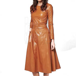 Vestido de cuero para mujer, más vendido, de manga larga, con cinturón moderno, en oferta. - Product Image 2