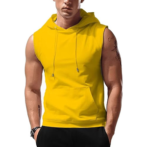 <b>Men</b> Fitness Hooded Tank <b>Sleeveless</b> <b>Hoodie</b> With Pockets Built For Gym Training And Logo Customization - Product Image 3