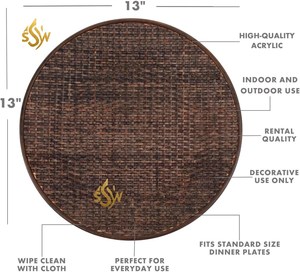 Accessoires de cuisine Chargeur en rotin plaqué plaque de forme ronde avec fournitures de décoration de mariage de couleur marron au meilleur prix - Product Image 3