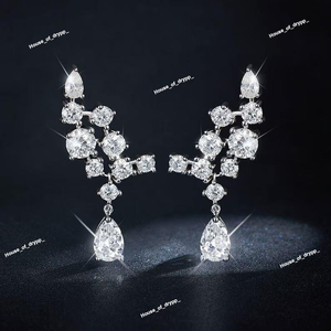 ต่างหูเม็ดยาวชุบเงิน925สวยสง่าพร้อมต่างหูเพชรโมอิสซาไนต์ประกายสำหรับผู้หญิง - Product Image 3