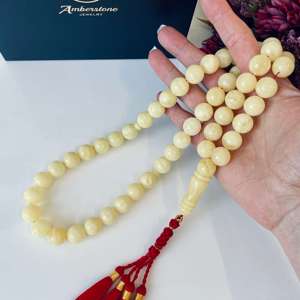 Tasbeeh de Ámbar Blanco del Báltico, 51 Cuentas, Misbaha de Ámbar Blanco Natural de Colección - Product Image 3