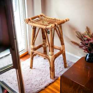Rattan Bar Chair Household Rattan Fiber High Stool Without Backrest Bar Chair High Chair <strong>Swivel</strong> Bar Stool Bone Inlay Console