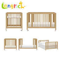 Lit bébé convertible 3-en-1 en bois couleur miel, moderne, multi-usages pour chambre, hôpital et école