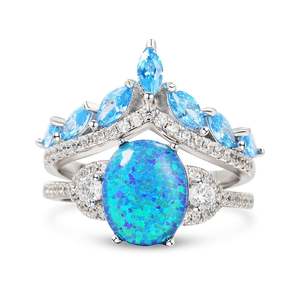 Jeulia Pear Cut <b>Opal</b> Stackable Sterling Silver Wedding <b>Ring</b> Set - Product Image 1